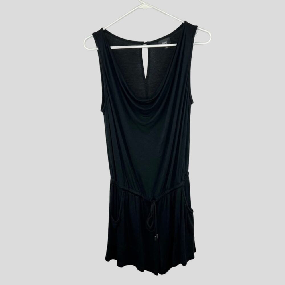 Mossimo Sleeveless Romper Womens Size XS Black Draped Neckline Drawstring Waist
